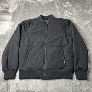 Prana Jacket Men Size Large Quilted Bomber Black Fleece Lined Full Zip